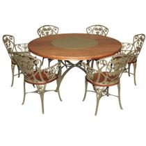 Conjunto com Mesa Jantar de Madeira Giratória e 6 Cadeiras Malbec Alumínio