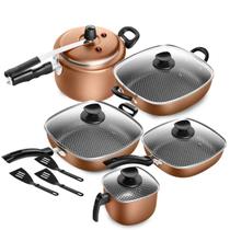 Conjunto Com Panela De Pressão Caneco e Frigideiras Wok Cobre 5 Peças Patolux