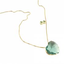 Conjunto Com Pedra De Coração Verde Água Cristal Folheado A Ouro 18K Antialérgico - COLPRI338