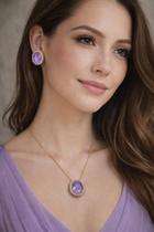 Conjunto com pedra fusion lilás - colar e brincos