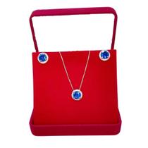 Conjunto Com Pedra ul E Branca Banho De Ouro 18K