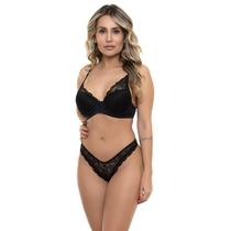 Conjunto Com Renda Preto Sepie 24240 Microfibra Conjunto Com Renda Preto Sepie 24240 Microfibra