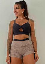 Conjunto com Short Brocado Cinza em detalhes Preto e Top Preto com Zero Transparência Conjunto com Short Brocado Cinza em detalhes Preto e Top Preto com Zero Transparência