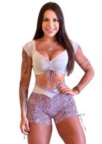 Conjunto com Short Oncinha Top Ombro a Ombro Prata com Zero Transparência Conjunto com Short Oncinha Top Ombro a Ombro Prata com Zero Transparência