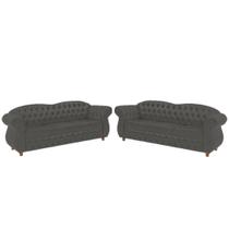 Conjunto com Sofás Chesterfield Merlo 3 lugares 2,30 - Veludo Cinza Chumbo / Decoração, recepção, Barbearia, sala tv Conjunto com Sofás Chesterfield Merlo 3 lugares 2,30 - Veludo Cinza Chumbo / Decoração, recepção, Barbearia, sala tv