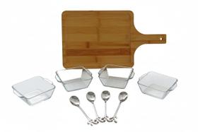 Conjunto com Tábua 9 peças para Servir Patês Molhos Sobremesas e Salgadinhos. Conjunto com Tábua 9 peças para Servir Patês Molhos Sobremesas e Salgadinhos.