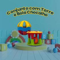 Conjunto Com Torre e Bola Chocalho Crianças Bebê Jogo Kit Menino Menina Interativo Educação Inteligente Emite Som Leve