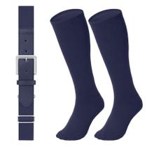 Conjunto combinado de cinto de beisebol e meias LEACOOLKEY azul marinho para crianças