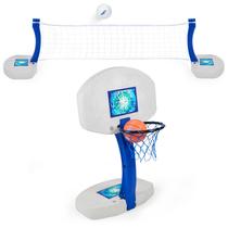 Conjunto combinado de esportes de piscina SwimWays, rede de voleibol e basquete Conjunto combinado de esportes de piscina SwimWays, rede de voleibol e basquete