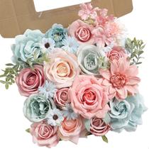 Conjunto combinado de flores artificiais rosa-de-crongflower, caixa de folhas de flores falsas com hastes para fazer você mesmo, buquê de noiva de casamento, peças centrais, decoração de casa, decoração de arranjos florais