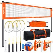 Conjunto combinado de voleibol e badminton Olybeaka com rede e 4 raquetes Conjunto combinado de voleibol e badminton Olybeaka com rede e 4 raquetes