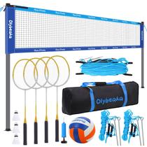 Conjunto combinado de voleibol e badminton Olybeaka com rede e 4 raquetes Conjunto combinado de voleibol e badminton Olybeaka com rede e 4 raquetes