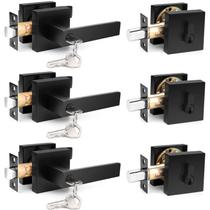 Conjunto combinado Lockset e Deadbolt Probrico, pacote com 3 unidades, preto Conjunto combinado Lockset e Deadbolt Probrico, pacote com 3 unidades, preto