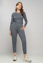 Conjunto Comfy Com Blusa Manga Longa e Jogger Recorte Malha Grafite