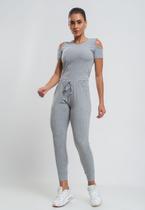 Conjunto Comfy Com Blusa Ombro Vazado e Jogger Canelada Mescla Salvatore Fashion