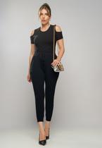 Conjunto Comfy Com Blusa Ombro Vazado e Jogger Canelada Preto Salvatore Fashion