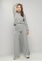 Conjunto Comfy Com Casaco e Calça Flare Canelado Mescla Salvatore Fashion