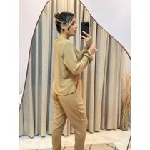Conjunto comfy feminino, outono/inverno, blusa mullet e calça jogger duna versátil e elegante