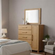 Conjunto Cômoda 5 Gavetas + Moldura com Espelho 100% Madeira Maciça - Linha Ouro Finestra Móveis