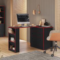 Conjunto Cômoda com Mesa Giratória e Armário Gamer Preto Vermelho Qmovi Conjunto Cômoda com Mesa Giratória e Armário Gamer Preto Vermelho Qmovi