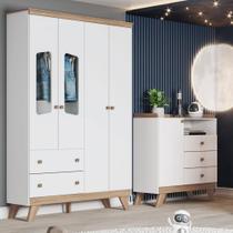 Conjunto Cômoda e Roupeiro de Bebê Retrô Confete Branco/Jequitibá Conjunto Cômoda e Roupeiro de Bebê Retrô Confete Branco/Jequitibá