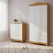 Conjunto Comoda Lara E Guarda Roupa Lara Em Mdf Nature / Branco