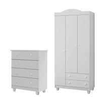 Conjunto Comoda Lara E Roupeiro Lara Em Mdf Branco