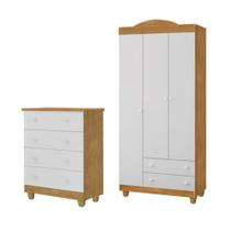 Conjunto Comoda Lara E Roupeiro Lara Em Mdf Nature / Branco
