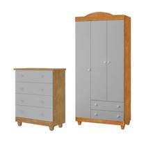 Conjunto Comoda Lara E Roupeiro Lara Em Mdf Nature / Cinza