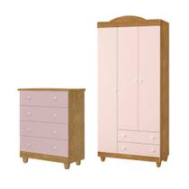 Conjunto Comoda Lara E Roupeiro Lara Em Mdf Nature / Rose