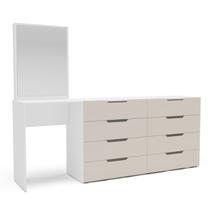 Conjunto Cômoda Penteadeira com Espelho 8 Gavetas 210cm Madrid Politorno Móveis