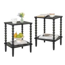 Conjunto completo de 2 mesas finais com prateleira de armazenamento preta