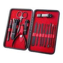 Conjunto Completo de Manicure Inoxidável Vermelho com 15 Peças Essenciais