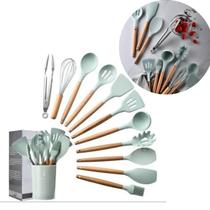 Conjunto Completo de Utensílios de Cozinha Silicone Bamboo 12 Peças