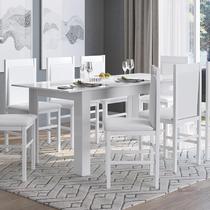 Conjunto Completo Jantar Cozinha Mesa Elástica 6 Cadeiras - Branco