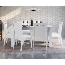 Conjunto Completo Jantar Cozinha Mesa Elástica 6 Cadeiras - Branco