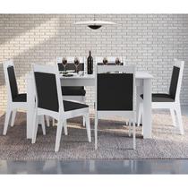 Conjunto Completo Jantar Cozinha Mesa Elástica 6 Cadeiras - Branco/Preto