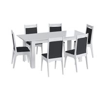 Conjunto Completo Jantar Cozinha Mesa Elástica C/ 8 Cadeiras - Branco/Preto