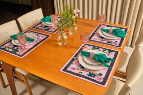 Conjunto Completo Mesa Posta Portina 36 Pç, Rosas na Mesa, em Porcelana para 4 Lugares