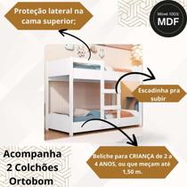 Conjunto Completo Mini Beliche Infantil MDF Incluso Colchões 150x70 Ortobom