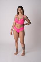 Conjunto Confort Rosa Neon com Barra de Elástico em Renda e Microfibra