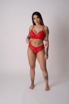 Conjunto Confort Vermelho com Barra de Elástico em Renda e Microfibra