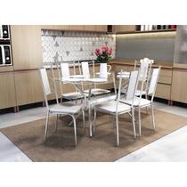 Conjunto Conjunto de Sala de Jantar Mesa Tampo Vidro Retangular Loire 6 Cadeiras Lisboa