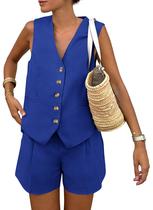 Conjunto Coordenado PRETTYGARDEN Colete e Shorts Azul Royal P