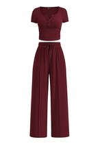 Conjunto Coordenado PRETTYGARDEN Malha Canelada 2 Peças Vinho Vermelho M