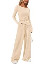 Conjunto Coordenado PRETTYGARDEN Manga Longa Assimétrico Calça Pantalona Bege M