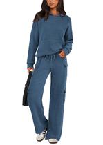 Conjunto Coordenado PRETTYGARDEN Moletom com Capuz e Calça Cargo Azul G Conjunto Coordenado PRETTYGARDEN Moletom com Capuz e Calça Cargo Azul G