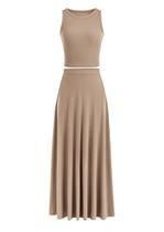 Conjunto Coordenado PRETTYGARDEN Saia Longa Caqui G
