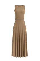 Conjunto Coordenado PRETTYGARDEN Saia Longa e Regata Camel M