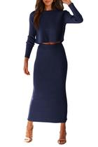 Conjunto Coordenado PRETTYGARDEN Suéter de Tricô Canelado M Azul Escuro
